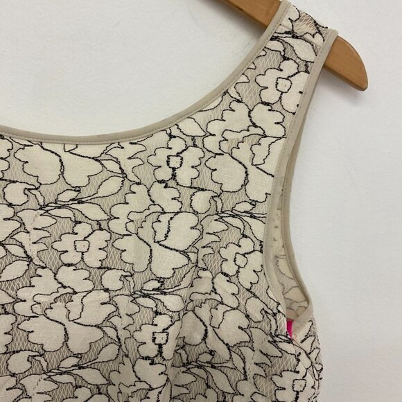 Betsey Johnson Lace Beaded Mesh Flare Dress Sleeveless Size 12 Cream - Picture 3 of 4
